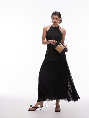 Mango Mixed Media Black A-Line Maxi Dress Little Black Dress Wedding Guest Dress